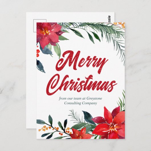 Bedrijf met kerst-Poinsettia Floral Custom Holiday Briefkaart (Voorkant / Achterkant)