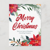 Bedrijf met kerst-Poinsettia Floral Custom Holiday Briefkaart (Voorkant)