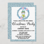Bedrijf met kerstfeest Light Blue Glitter Wreater Kaart (Voorkant / Achterkant)