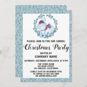 Bedrijf met kerstfeest Wreatlight Blue Glitter Kaart (Voorkant / Achterkant)