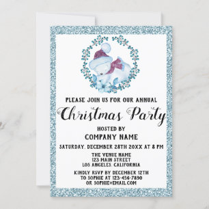 Bedrijf met kerstfeest Wreatlight Blue Glitter Kaart