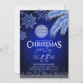 Bedrijf met kerstfeestdag Logo Blue Winter Elegant Kaart (Voorkant)