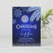 Bedrijf met kerstfeestdag Logo Blue Winter Elegant Kaart (Staand voorkant)