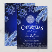 Bedrijf met kerstfeestdag Logo Blue Winter Elegant Kaart (Voorkant / Achterkant)