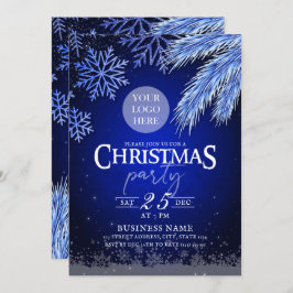 Bedrijf met kerstfeestdag Logo Blue Winter Elegant Kaart