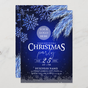 Bedrijf met kerstfeestdag Logo Blue Winter Elegant Kaart