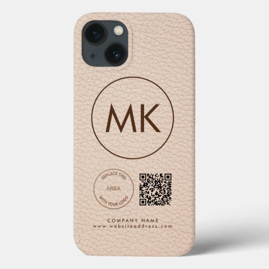 Bedrijf met Logo QR-code Monogram Cream Faux Leath Case-Mate iPhone Case (Achterkant)