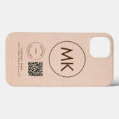 Bedrijf met Logo QR-code Monogram Cream Faux Leath Case-Mate iPhone Case (Achterkant (horizontaal))