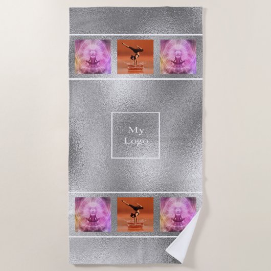 Bedrijf met logo zilveren collage elegant strandlaken (Voorkant)