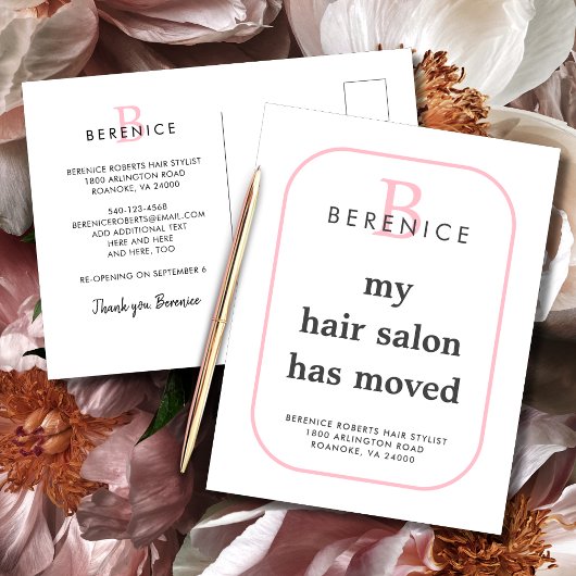 Bedrijf Nieuw Adres Typografie Monogram Verhuizen Aankondigingskaart