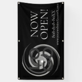 Bedrijf of Business Custom Logo Nu open op zwart Spandoek (Verticaal)