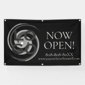 Bedrijf of Business Custom Logo Nu open op zwart Spandoek (Horizontaal)