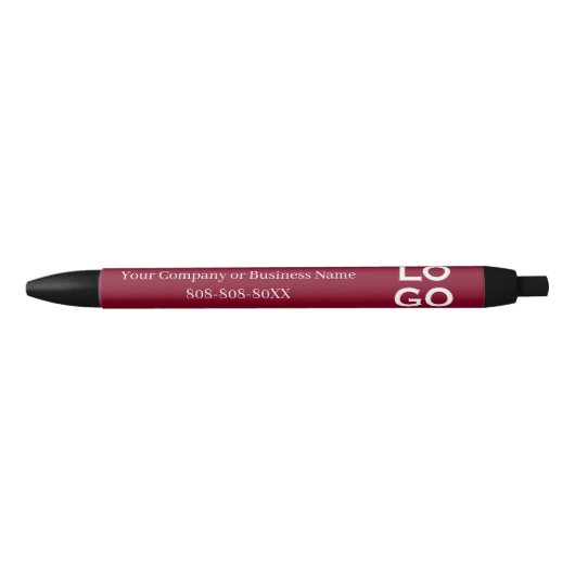 Bedrijf of Business Custom Logo op Bourgogne Zwarte Inkt Pen (Voorkant)