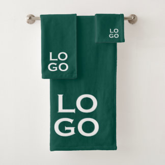 Bedrijf of Business Custom Logo op Forest Green Bad Handdoek