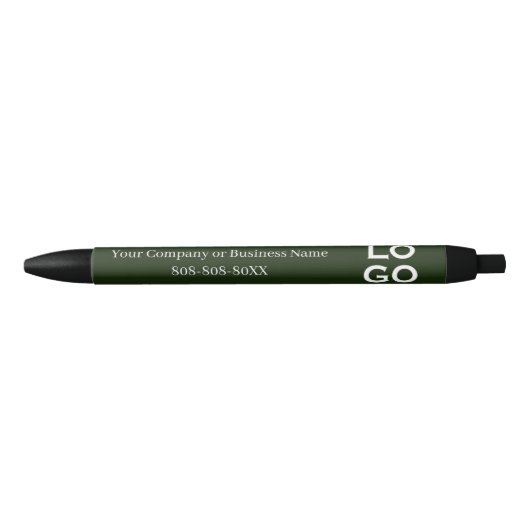 Bedrijf of Business Custom Logo op Forest Green Zwarte Inkt Pen (Voorkant)