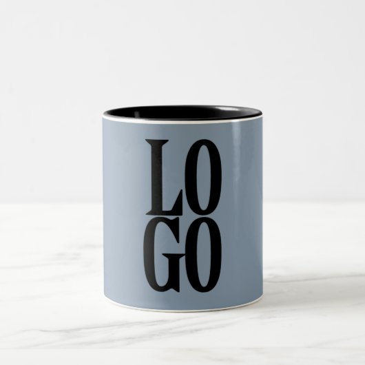 Bedrijf of Business Custom Logo op robuust blauw Tweekleurige Koffiemok (Center)