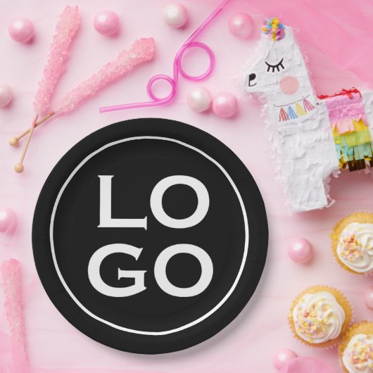 Bedrijf of Business Custom Logo op zwart Papieren Bordje (Feest)