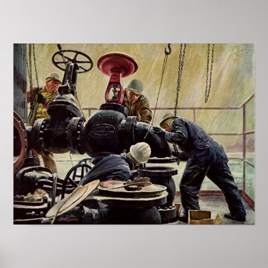  Bedrijf, Olieplatform op de Oceaan Poster (Voorkant)