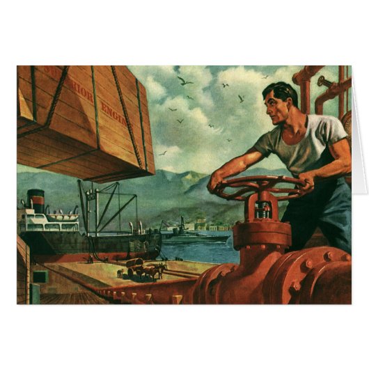  bedrijf, olietanker schip met dokwerker (Voorkant Horizontaal)