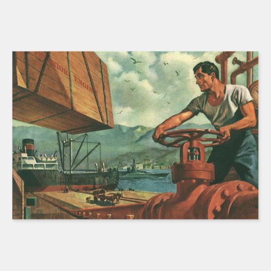  bedrijf, olietanker schip met dokwerker inpakpapier vel (Voorkant 3)