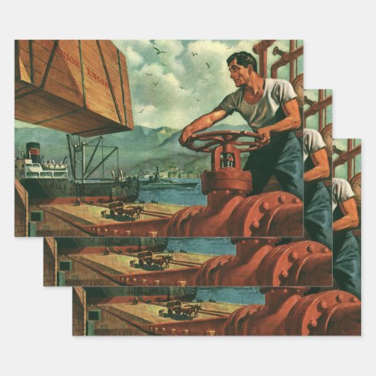  bedrijf, olietanker schip met dokwerker inpakpapier vel (Set)