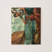 bedrijf, olietanker schip met dokwerker legpuzzel (Verticaal)