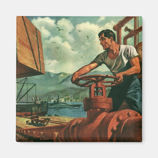  bedrijf, olietanker schip met dokwerker magneet (Voorkant)