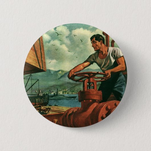  bedrijf, olietanker schip met dokwerker ronde button 5,7 cm (Voorkant)