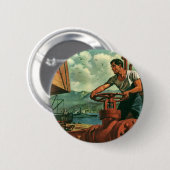  bedrijf, olietanker schip met dokwerker ronde button 5,7 cm (Voorkant /achterkant)