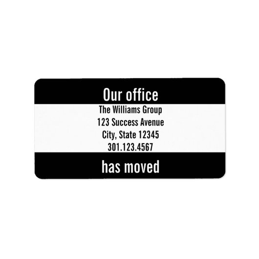Bedrijf Onze kantoor is verhuisd Zwart-wit Etiket (Voorkant)