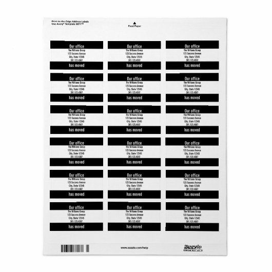 Bedrijf Onze kantoor is verhuisd Zwart-wit Etiket (Full Sheet)