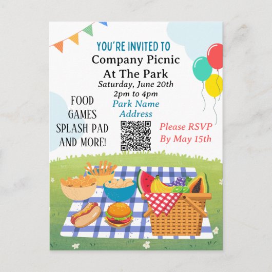 Bedrijf Picknick Zomer QR code Sjabloon uitnodigen (Voorkant)