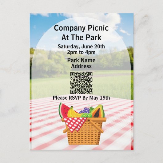 Bedrijf Picnic Park QR Code Basket Uitnodiging Briefkaart (Voorkant)