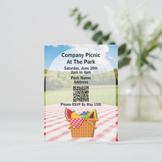 Bedrijf Picnic Park QR Code Basket Uitnodiging Briefkaart (Staand voorkant)