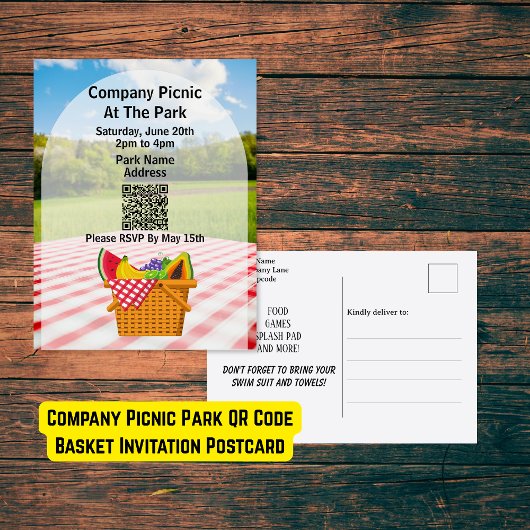 Bedrijf Picnic Park QR Code Basket Uitnodiging Briefkaart