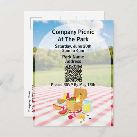 Bedrijf Picnic Park QR Code Kleine Mieren Uitnodiging Briefkaart (Voorkant / Achterkant)