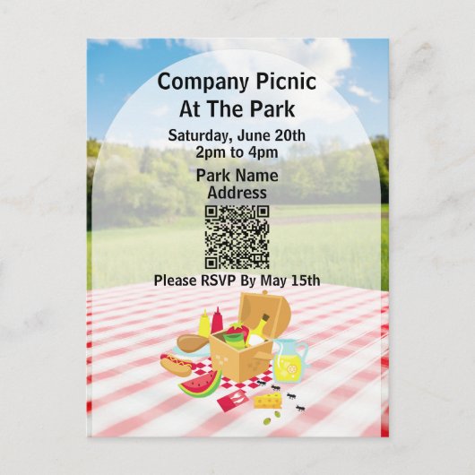 Bedrijf Picnic Park QR Code Kleine Mieren Uitnodiging Briefkaart (Voorkant)