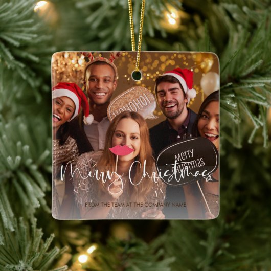 Bedrijf QR Code Foto Merry Christmas Giveaway Keramisch Ornament (Boom)