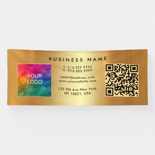 Bedrijf QR Code Logo Naam Gold Sjabloon Outdoor Spandoek (Horizontaal)