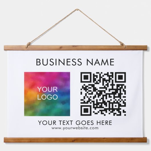 Bedrijf QR Code Logo Tekst Klanten Hangend Wandkleed (Voorkant)