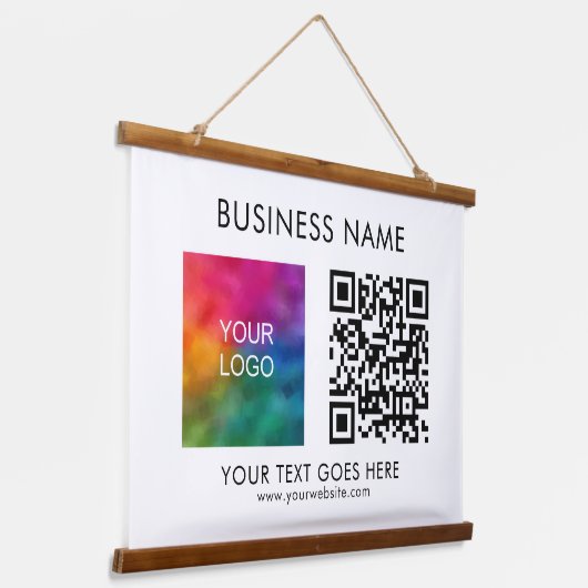 Bedrijf QR Code Logo Tekst Klanten Hangend Wandkleed (Gebogen)