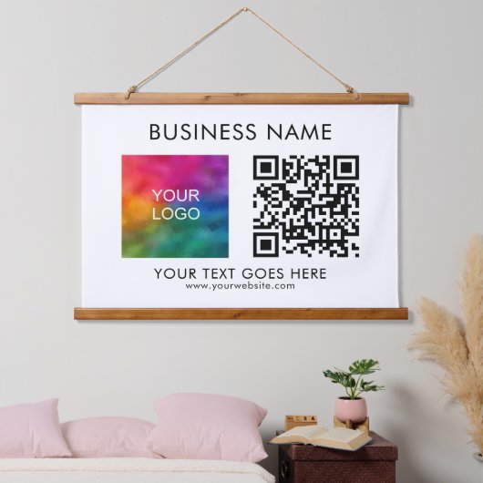 Bedrijf QR Code Logo Tekst Klanten Hangend Wandkleed (Slaapkamer)