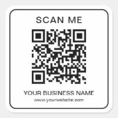 Bedrijf QR Code Naam URL Zwart Eenvoudig Vierkante Sticker (Voorkant)