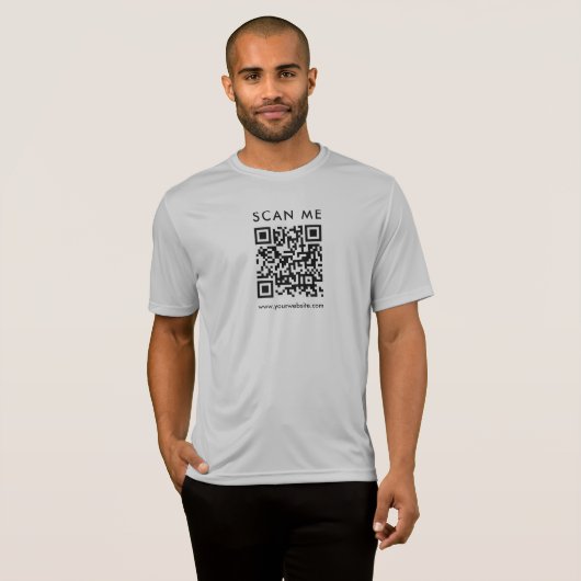 Bedrijf QR Code Scan Me Mannen Front Print Silver T-shirt (Voorkant volledig)