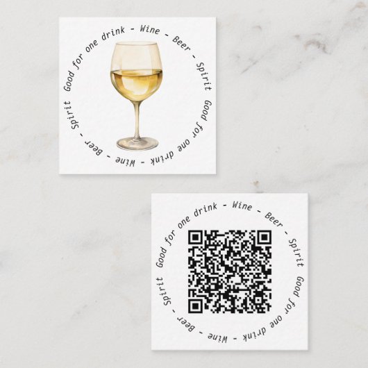 Bedrijf QR Code Witte Wijn Drink Voucher Vierkante Visitekaartje (Voorkant / Achterkant)