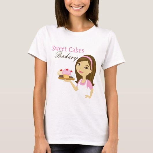 Bedrijf T-shirt Bakkerij Brunette Baker Cup Cakes (Voorkant)