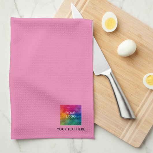 Bedrijf Upload Logo Naam Sjabloon Roze Theedoek (Quarter Fold)
