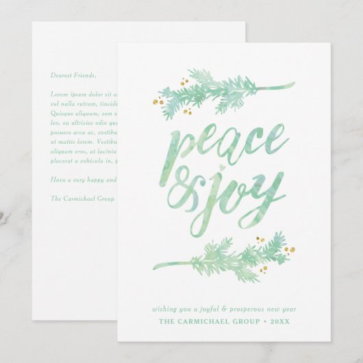 Bedrijf Vrede en Vrede Kerstmis Geen Foto Holiday  Feestdagenkaart (Voorkant / Achterkant)