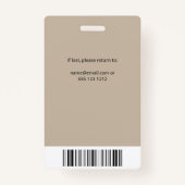 Bedrijf Werknemer Foto ID QR Code Beige Badge (Achterkant)