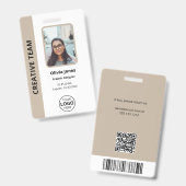 Bedrijf Werknemer Foto ID QR Code Beige Badge (Voor- en achterkant)